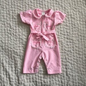Vintage Baby Girl Pink Collared Sugar & Spice Romper 3-6 Months